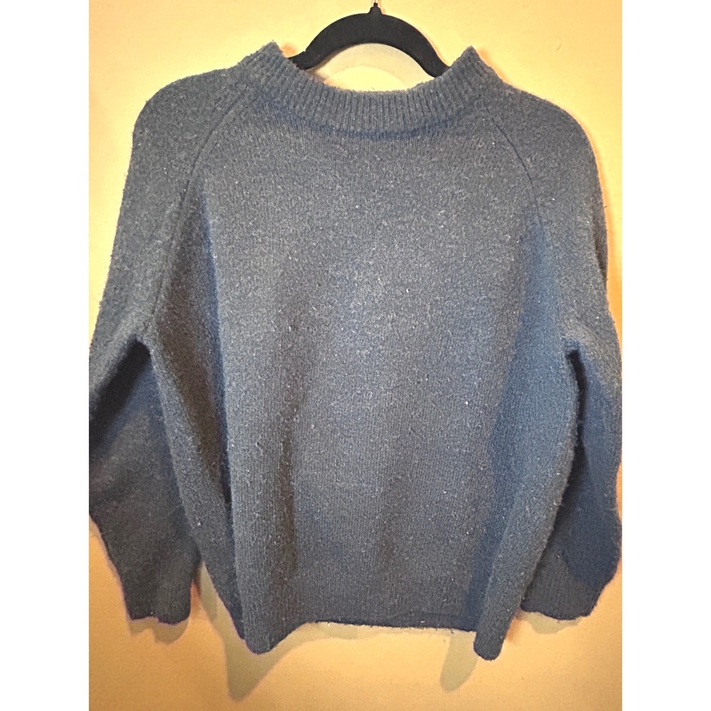 MNG Mango Crewneck Sweater Womens Size S Navy Blue Good Wool Blend Raglan